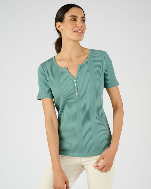 T-shirt avec jeux de fines côtes pur coton