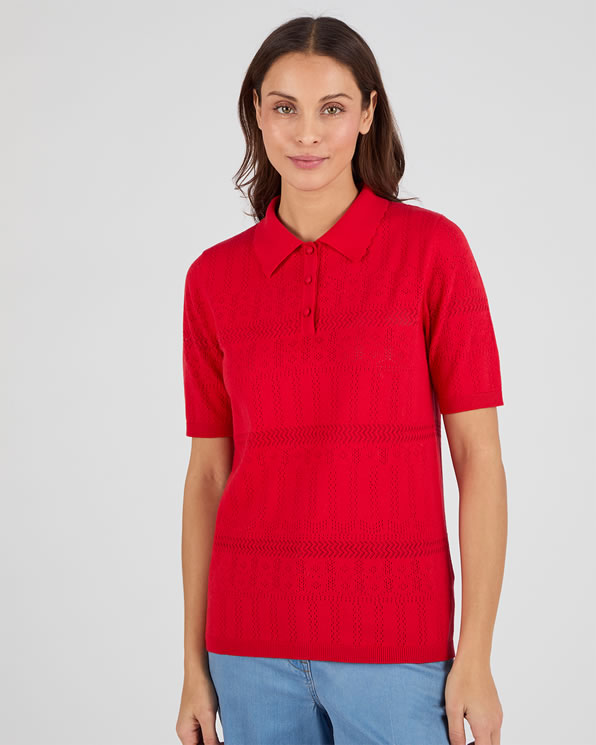 Pull col polo maille ajourée