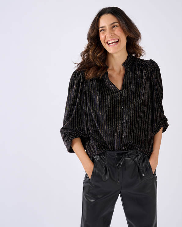 Overhemdblouse velours gestreept